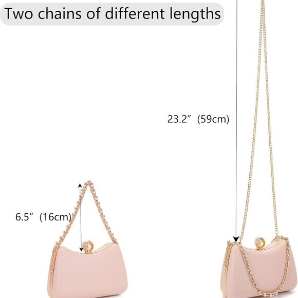 Pink Moon-Shaped Crystal Chain Evening Clutch for Women, Waterproof PU Leather, - Picture 3 of 6